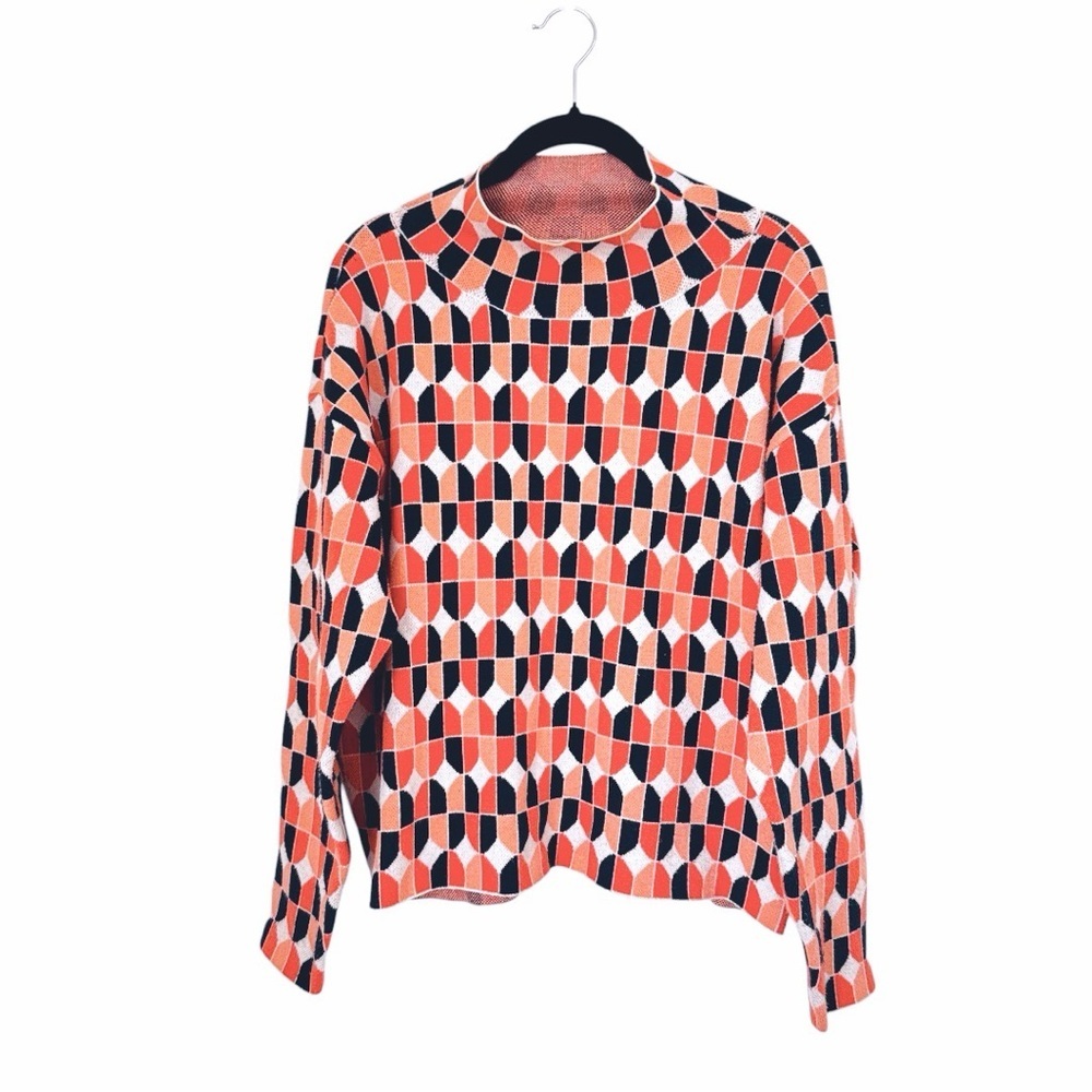 MAEVE by ANTHROPOLOGIE Sweater Geometric Patter Orange Blue Bold Size M